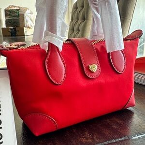 Red Small Satchel Handbag with Heart Accent